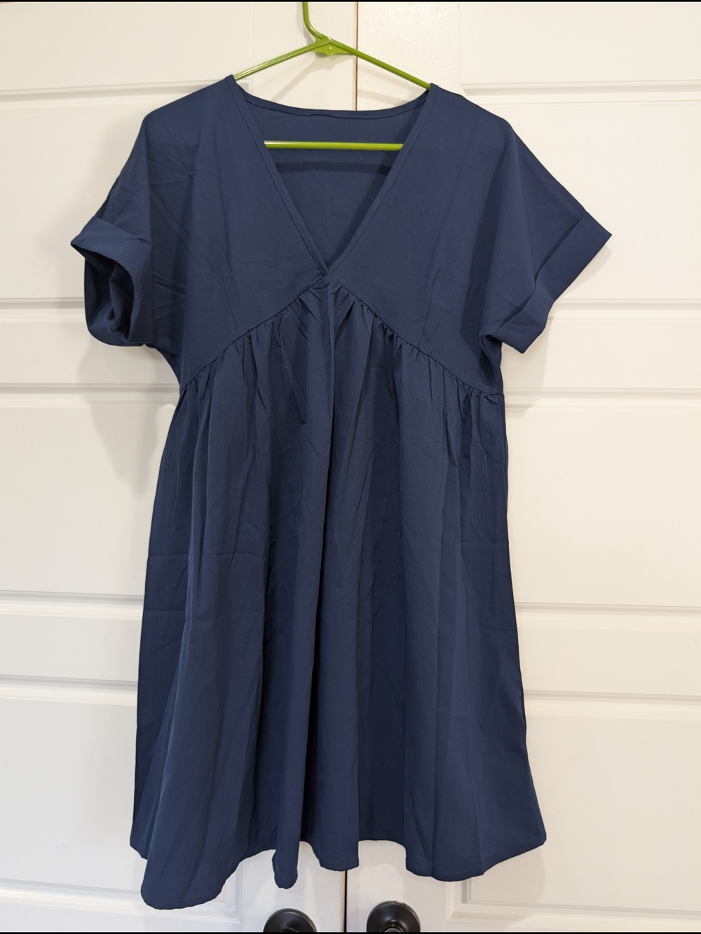 Navy Blue V-Neck Babydoll Empire Waist Dress Size M NWOT